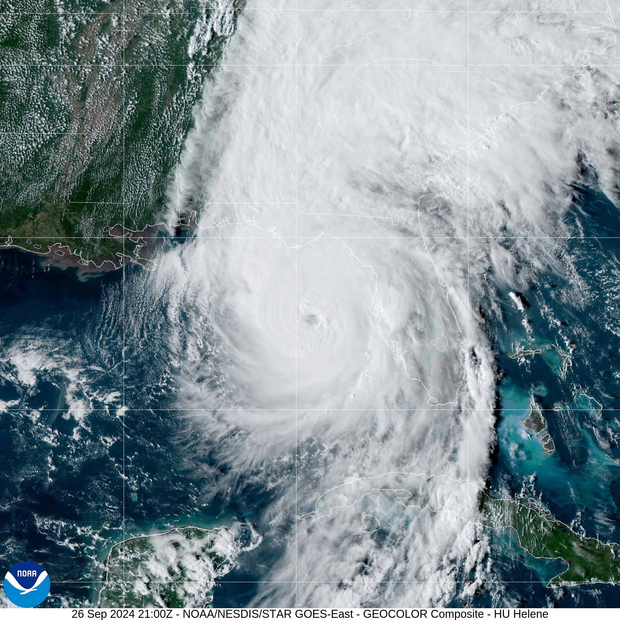 Uraganul Helene apropiindu-se de Florida, în imaginea satelitară NOAA din 26 septembrie 2024